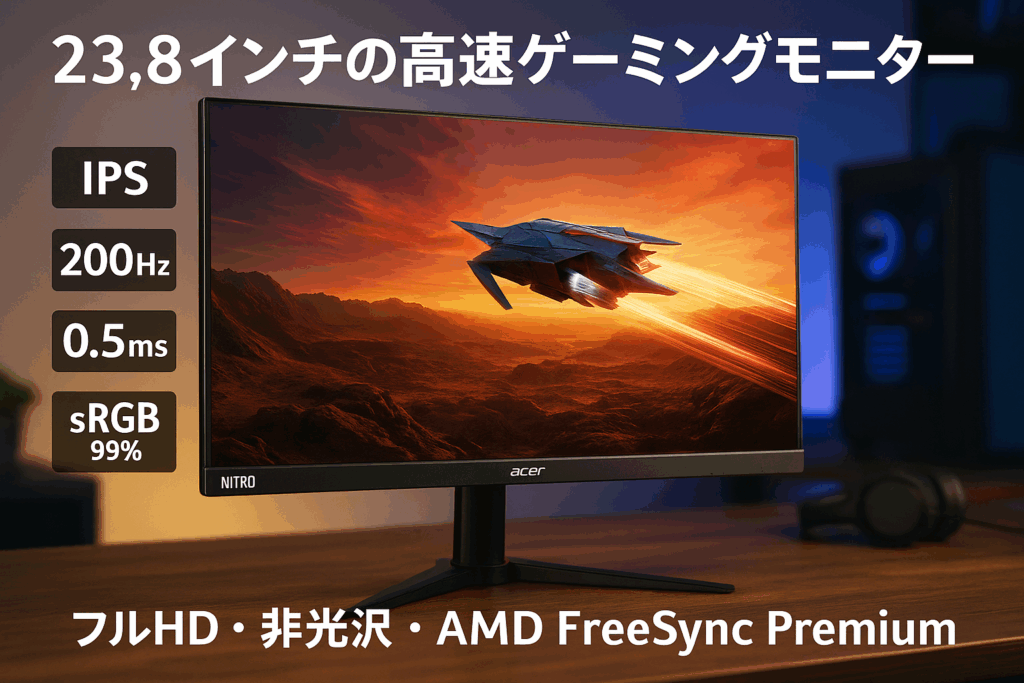 Acer ゲーミングモニター 23.8インチ IPS フルHD 非光沢 200Hz 0.5ms sRGB 99% AMD FreeSync Premium HDR10 HDMI 2.0 DisplayPort v1.2 スピーカー・ヘッドフォン端子 搭載 Nitro VG240YX1bmiipx