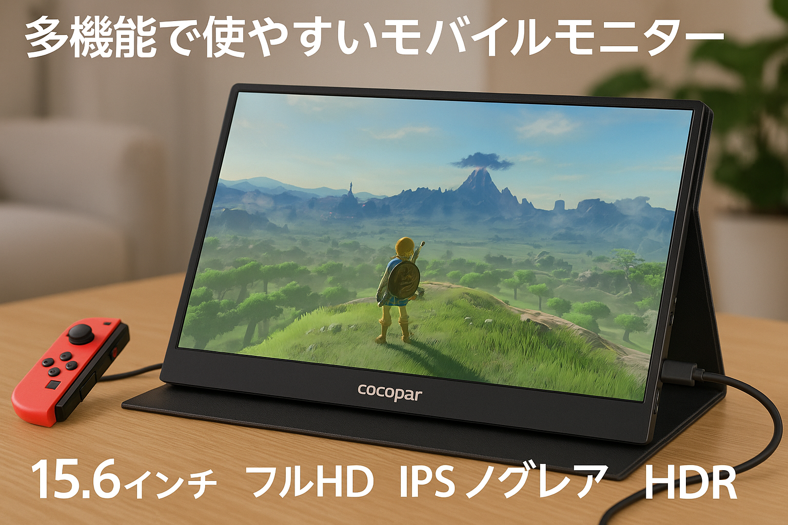 モバイルモニター モバイルディスプレイゲームモニター cocopar15.6インチ スイッチ用モニター 非光沢IPS液晶パネル 薄い 軽量 1920x1080FHD HDRモード/FreeSync対応/ブルーカット機能 USB Type-C/HDMI/スピーカー内蔵/カバー付PS4/PS5/XBOX/Switch/PC/Macなど対応 在宅ワーク リモートワーク zs-156