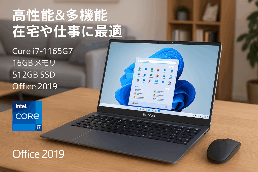 SERYUB Core i7 第11世代Core i7-1165G7ノートパソコン最大4.7GHz/15.6インチ/Windows11pro対応/MS Office 2019搭載/ DDR4 16GBメモリ/NvMe 高速512G SSD/重量1.79kg/バッテリー駆動8時間/210W webカメラ/指紋認証/無線マウス付き/在宅勤務・メディア制作・ゲーミングノートpc(512G, 16G)
