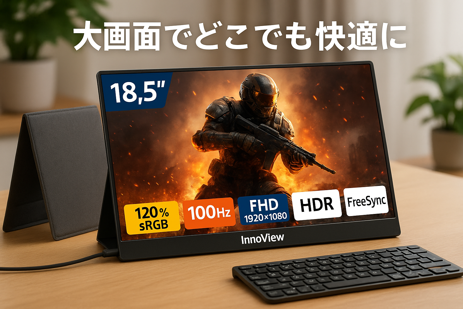 モバイルモニター 18.5インチ InnoView モバイルディスプレイ 120%sRGB 100Hz 1920x1080 FHD 大画面 ゲーミングモニター ポータブルモニター IPS液晶パネル 非光沢 HDRモード FreeSync ブルーライト機能 Type-C/標準HDMI/PS4/PS5/XBOX/Switchなど対応 壁掛けに対応 内蔵スピーカー 薄型 軽量 持ち運び 無料保護ケース