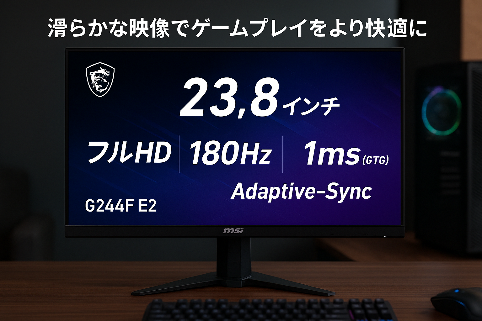 MSI ゲーミングモニター G244F E2 23.8インチ/フルHD/Rapid IPSパネル/180Hz/1ms(GTG)/Adaptive-Sync/HDMI/DP/メーカー3年保証