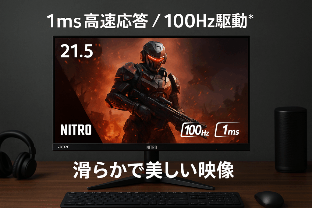 日本エイサー Acer Nitro ゲーミングモニター 21.5インチ VA 非光沢 フルHD 100Hz 1ms(VRB) HDMI ミニD-Sub15 VESAマウント対応 スピーカー内蔵 ヘッドホン端子 AMD FreeSync QG221QHbmiix