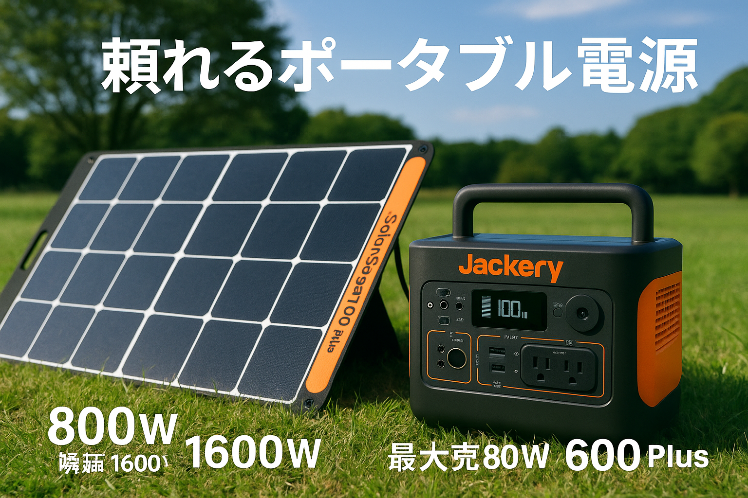 Jackery Solar Generator 600 Plus ポータブル電源 100W ソーラーパネル SolarSaga100 1枚 2点セット リン酸鉄 長寿命 定格出力800W 瞬間最大1600W コンパクト 60分急速充電 UPS機能 アプリ遠隔操作 純正弦波 AC100V 50Hz/60Hz対応 車中泊 家庭用 蓄電池 停電対策 台風対策 節電 防災 ジャクリ