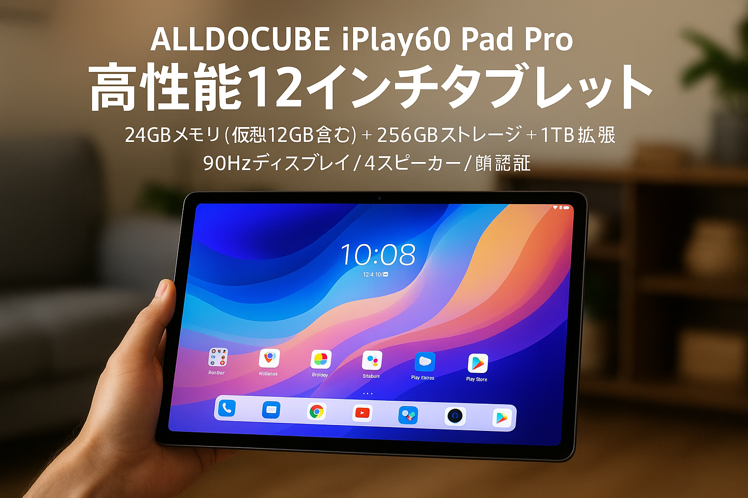 ALLDOCUBE iPlay60 Pad Pro タブレット12インチ 24GB+256GB+1TB拡張 2560×1600解像度 90Hz 10000mAh PD33W PCモード 4ステレオスピーカー 顔認証 Android14 12.1インチタブレット HelioG99 WidevineL1 ALLDOCUBE OS3.0 8MP+16MP 4GLTE WiFi GPS