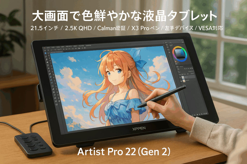 XPPen 液タブ 21.5インチ 液晶タブレット 2.5k QHD 大画面 Calman認証ディスプレイ X3 Proペン 左手デバイス付き VESA対応 イラスト制作 お絵描きソフトウェア付 Android Windows macOS対応 「2年メーカー保証」 Artist Pro 22（Gen 2）