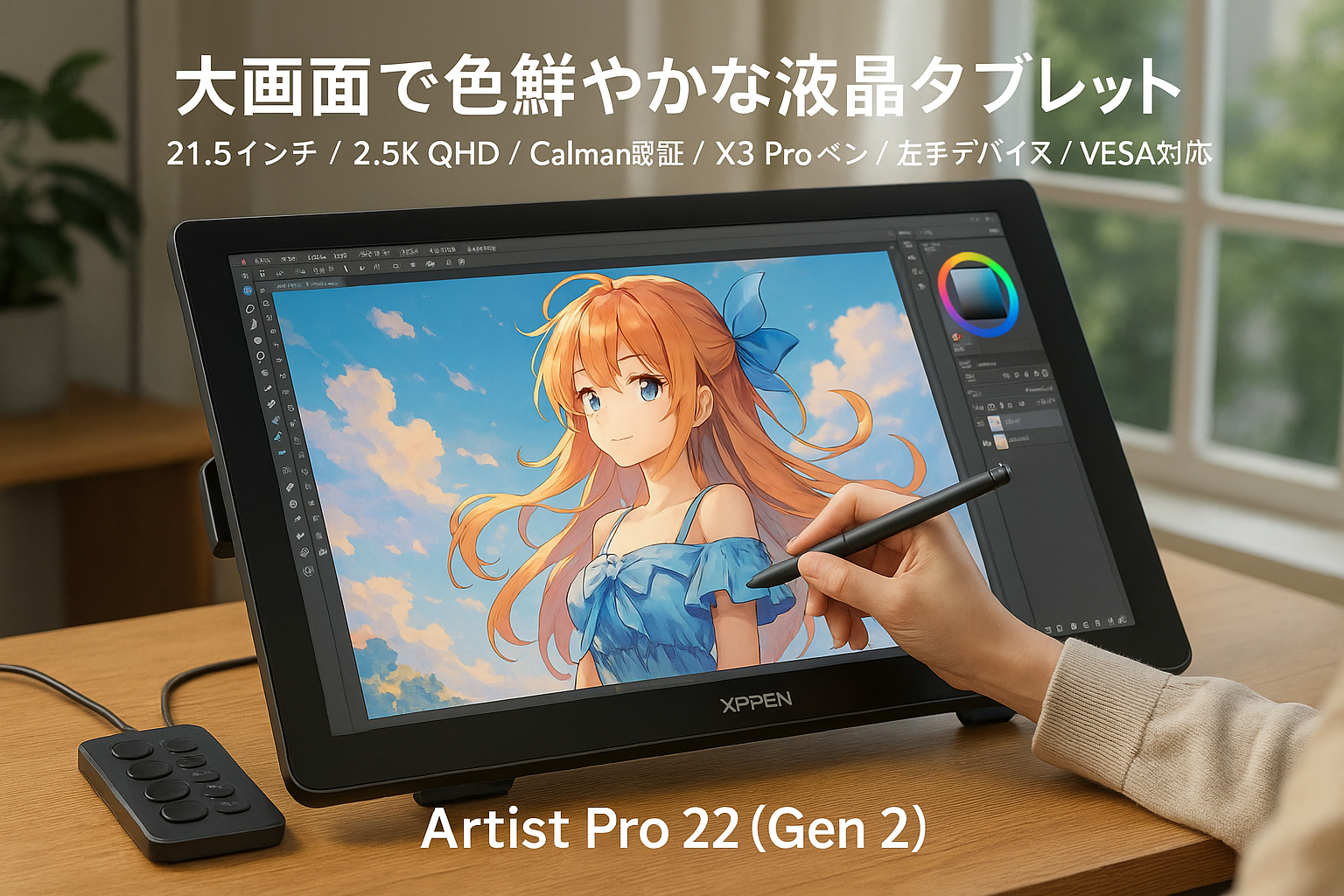 XPPen 液タブ 21.5インチ 液晶タブレット 2.5k QHD 大画面 Calman認証ディスプレイ X3 Proペン 左手デバイス付き VESA対応 イラスト制作 お絵描きソフトウェア付 Android Windows macOS対応 「2年メーカー保証」 Artist Pro 22（Gen 2）