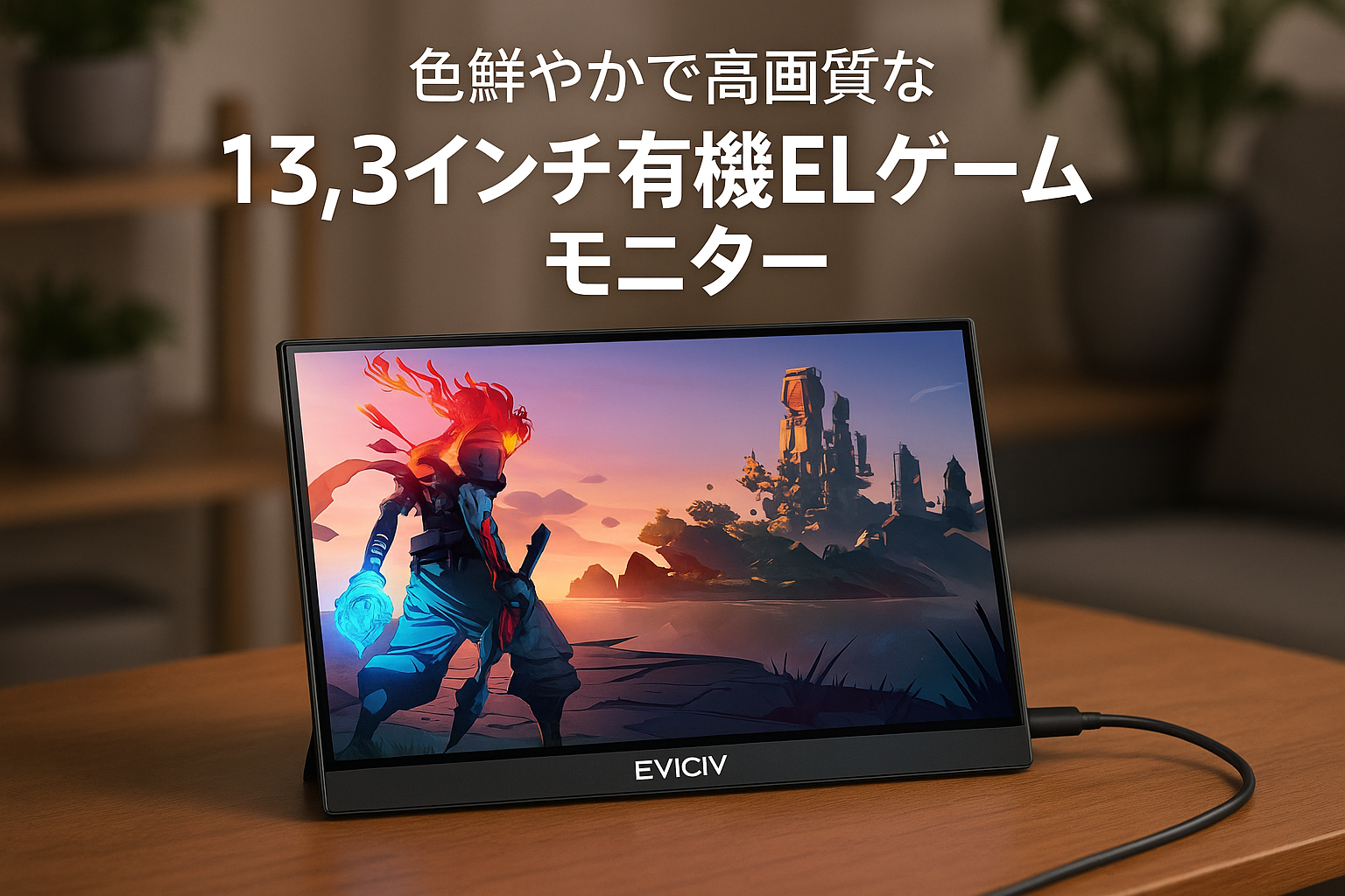 EVICIV モバイルモニター 13.3インチ 有機EL OLEDパネル自発光 ゲームモニター 10Bit 100%DCI-P3広色域 450NIT 高輝度 100000:1コントラスト比 VESA HDR対応 モバイルディスプレイ スイッチ用 ポータブルモニター 1ms 薄型 軽量 USB Type-C ミニHDMI PS4/PS5/Switch/カメラ/XBOX ONE/PC/Macなど対応