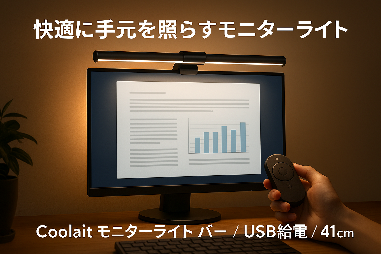 Coolait モニターライト バー USBライト PCデスクライト 41cm 無線リモコン 背面ライト付き led モニター掛け式ライト ディスプレイライト 無段階調光 調色 目に優しい スペース節約 PC作業/残業/寝室/卓上/読書/譜面台/ゲーミング/テレワーク/ネトゲ廃人に対応