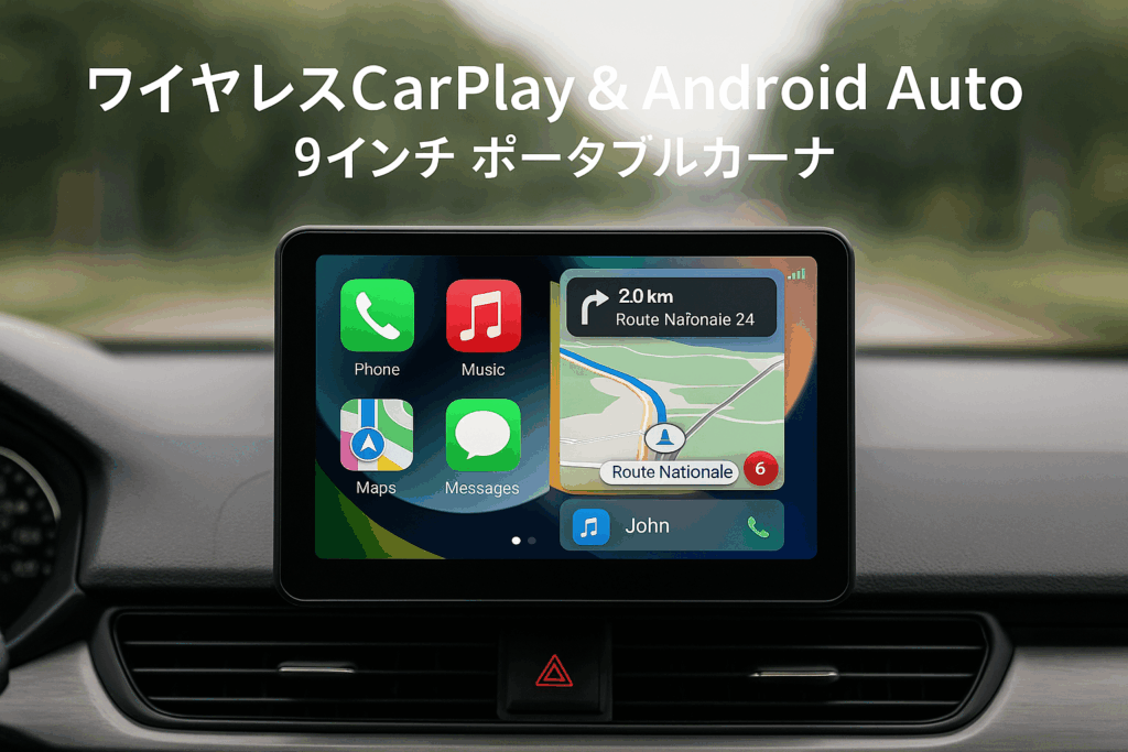 FOXPARK ディスプレイオーディオ ワイヤレスCarplay&Android Auto カーナビ 60HZ 9インチタッチスクリーン ポータブルディスプレイオーディオ 自動輝度調整 車載モニター 2分割画面 ワイヤレスステレオ ナビ 音楽 電話 Googel/Siri音声制御 Bluetooth/AUX/FM ミラーリング対応 バック連動 工事不要 取付簡単 RC06