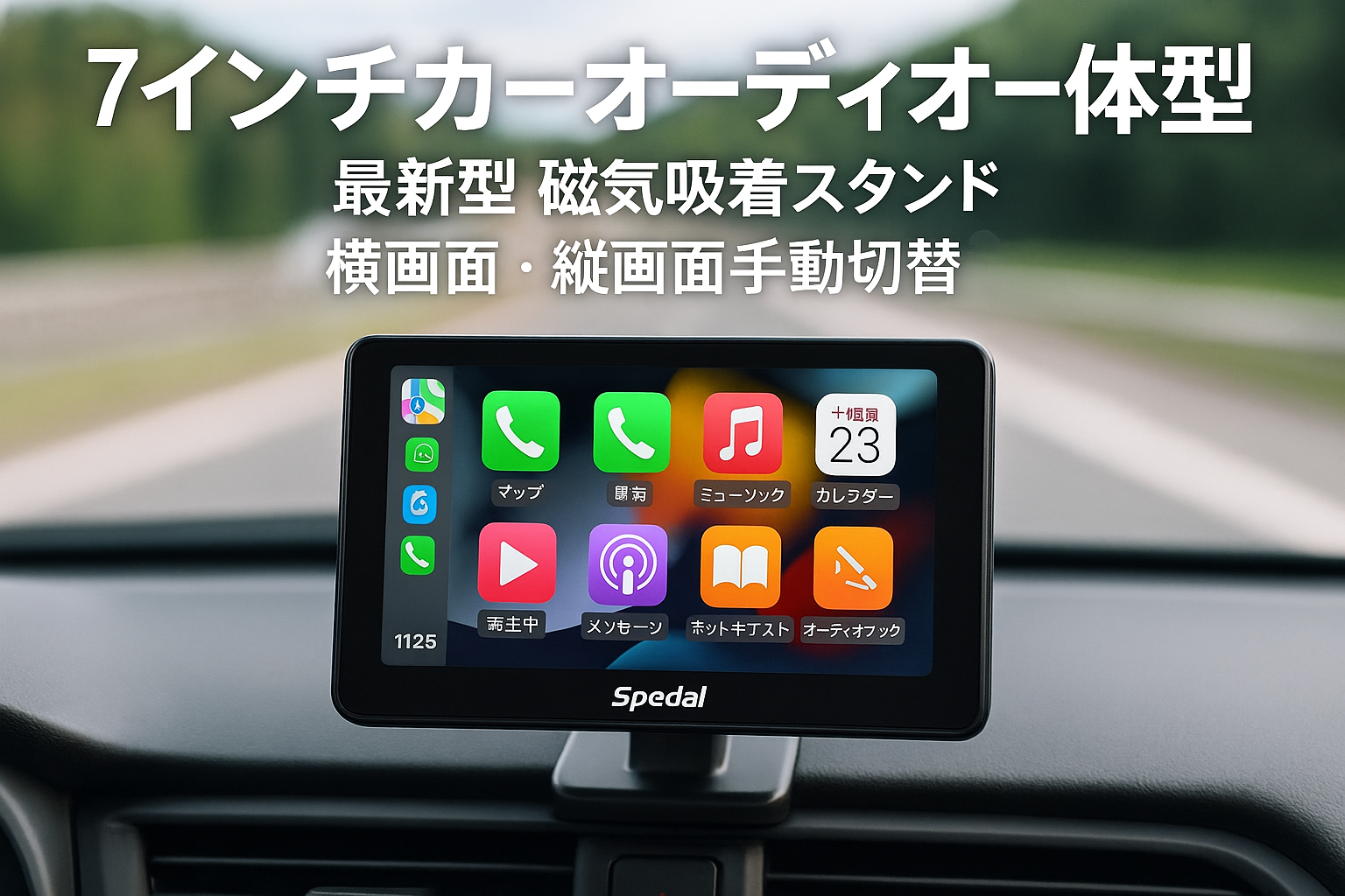 Spedal ディスプレイ オーディオ【最新型 磁気吸着スタンド 横画面・縦画面手動切替】7インチカーオーディオ一体型 CarPlay&Android Auto &ミラーリング機能対応 ポータブルナビ ナビゲーション 音楽再生 電話 Google/Siri音声制御 WiFi/Bluetooth/AUX/FM対応 簡単取り付け 日本語マニュアル付きOTAアップデート CL798