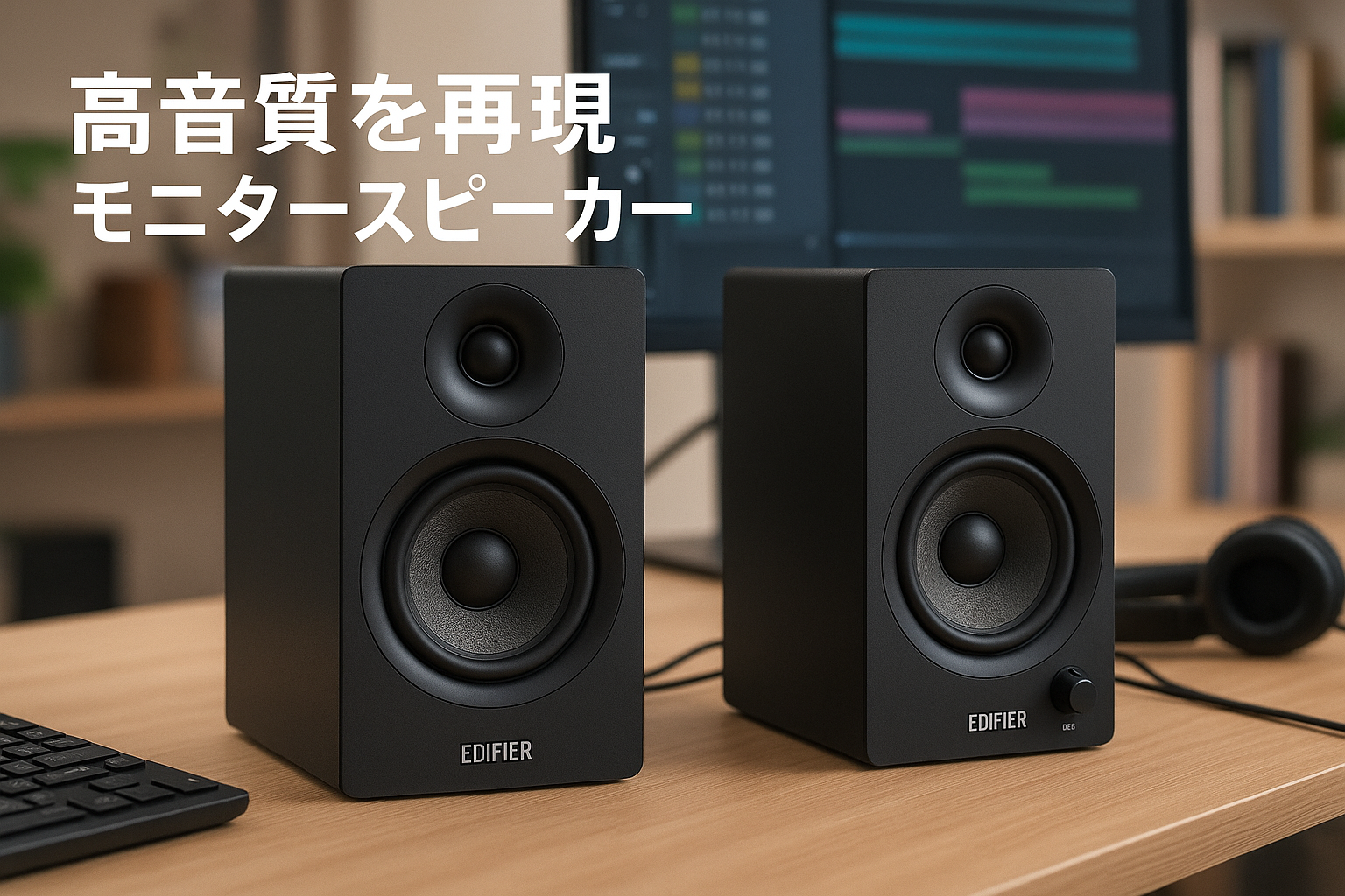 Edifier MR4 モニタースピーカー PC/作曲/ブックシェルフ/TV/PS5用， デュアルモード切替（モニタリングと音楽），TRSバランス/RCA/AUX入力，最大42W出力，60Hz - 20KHz 周波数応答範囲，1インチシルクドームトゥイーターと4インチ振動板ウーファー，アンプ内蔵， 黒