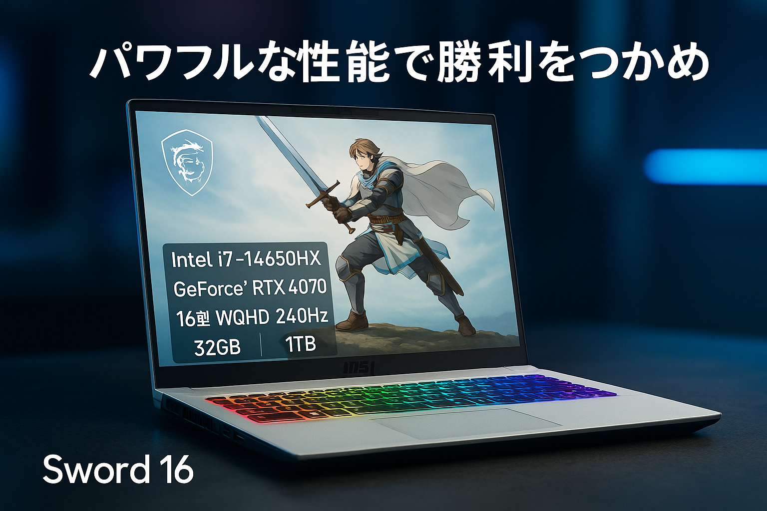 MSIゲーミングノートPC Sword16 Core i7-14650HX RTX4070 16インチ WQHD 240Hz 32GB 1TB 24ゾーンRGB Windows 11 Sword-16-HX-B14VGKG-5008JP