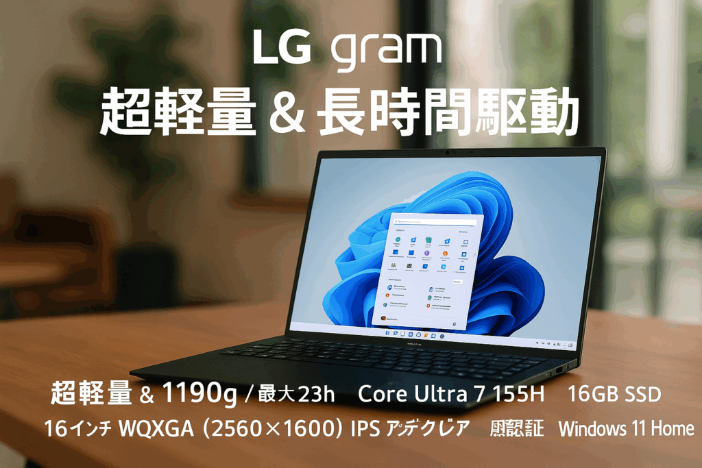 LG gram/超軽量(1190g)/長時間駆動(最大23h)/Core Ultra 7 155H/メモリ 16GB/SSD 1TB/16型 IPS液晶 WQXGA(2560×1600) アンチグレア DCI-P3 99%/顔認証/Windows 11 Home/オブシディアンブラック/ノートパソコン 16Z90S-MA78J