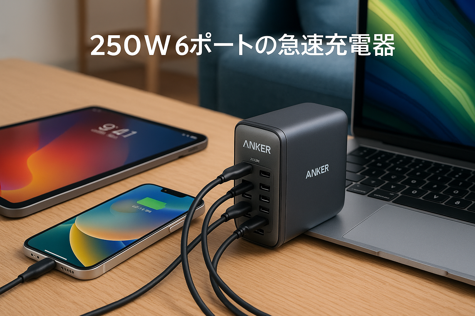 Anker Prime Charger (250W, 6 Ports, GaN) (USB PD 充電器 USB-A & USB-C) iPad iPhone MacBook Android スマートフォン ノートPC 各種 その他機器対応