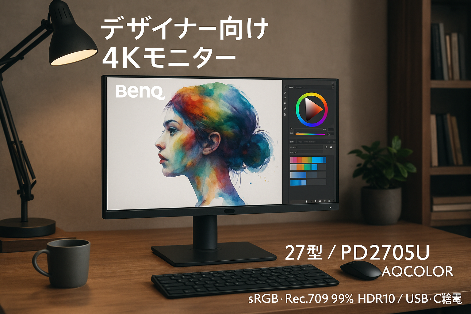 ベンキュージャパン BenQ PD2705U AQCOLORシリーズ・デザイナー向け・4Kモニター (27型/IPS/sRGB・Rec.709 99%/HDR10/USB-C/65W給電/スピーカー付(2.5W×2)/高さ調整・回転)