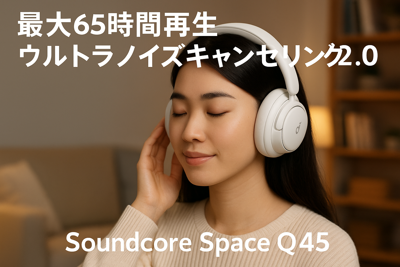 Anker Soundcore Space Q45（Bluetooth 5.3 ワイヤレス ヘッドホン）【最大65時間音楽再生 / ウルトラノイズキャンセリング2.0 / LDAC/ハイレゾ対応 (ワイヤレス/有線) / マルチポイント対応/外音取り込み/マイク内蔵】ホワイト