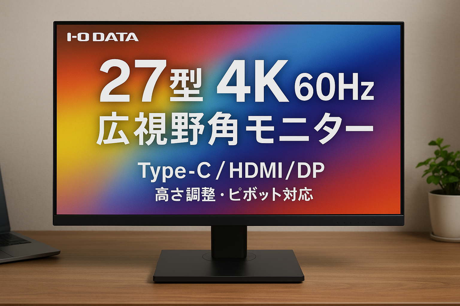 アイ・オー・データ IODATA モニター 27インチ 4K 60Hz AASパネル 広視野角 5ms (Type-C/HDMI/DisplayPort/高さ調整/縦横回転/スピーカー付/VESA対応/メーカー3年保証/土日サポート) EX-CU271AB-F