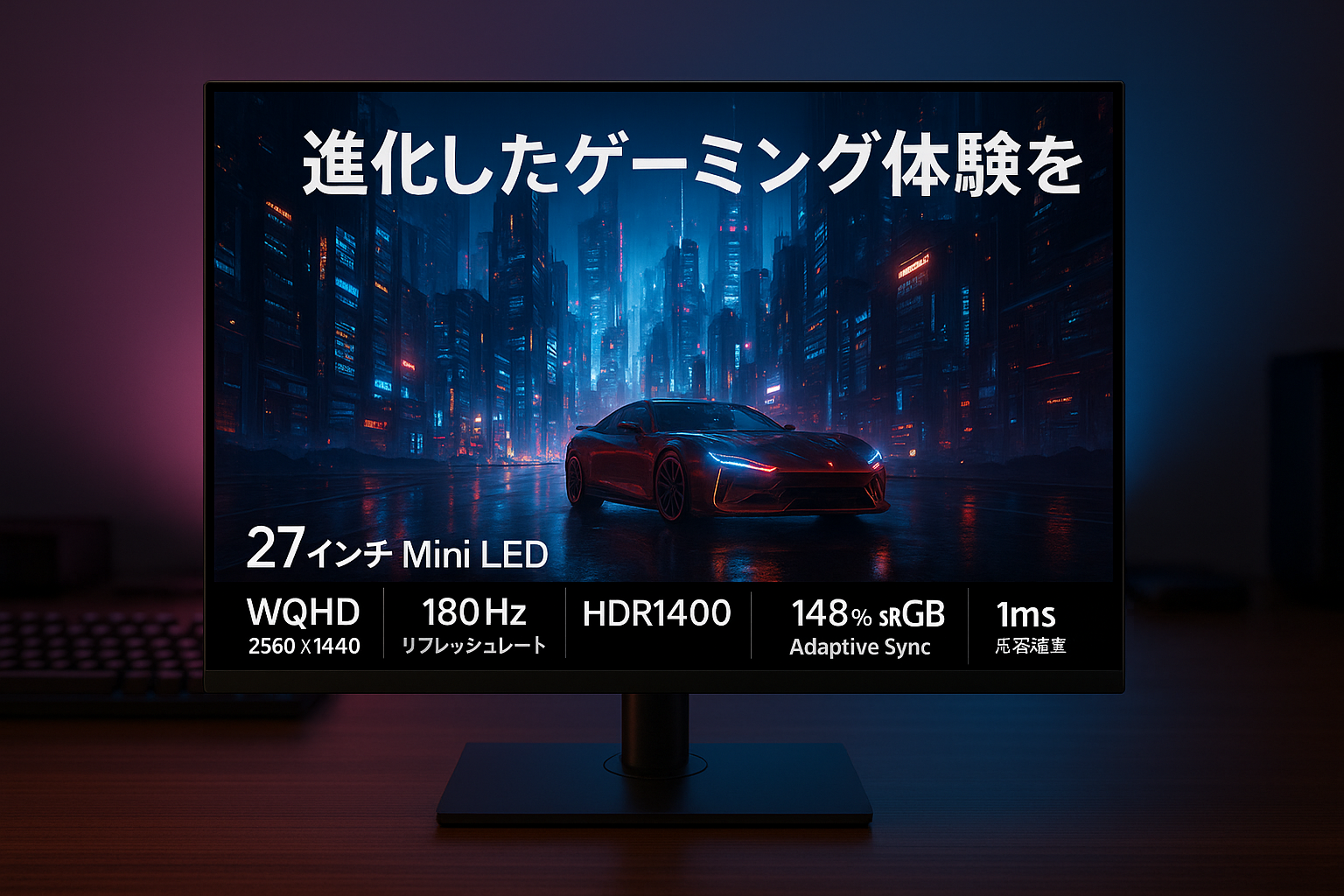 27インチ Mini LED ゲーミングモニター | WQHD 2560×1440 | 180Hz リフレッシュレート | HDR1400 | 148% sRGB | Adaptive Sync | 1ms応答速度 | チルト＆スイベル＆ピボット＆エレーション対応 M27T6