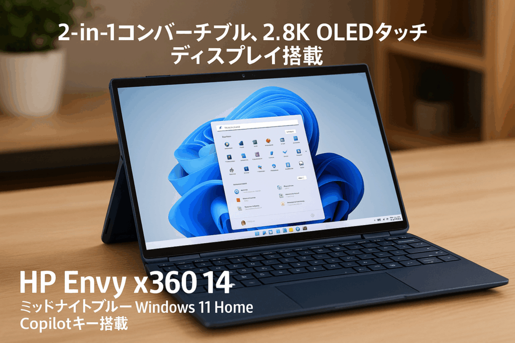 HP ノートパソコン Envy x360 14-fc 14.0インチ 2-in-1コンバーチブル 2.8K OLEDタッチディスプレイ インテル CoreUltra 7 155U 32GBメモリ 1TB SSD Windows11 Home ミッドナイトブルー Windows Copilotキー搭載 AIPC(型番:9W671PA-AAAA)
