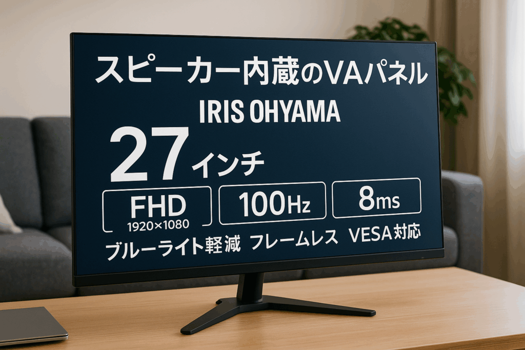 アイリスオーヤマ モニター 27インチ スピーカー内蔵 VAパネル HDMI VGA 角度調整可能 FHD 1920x1080 100Hz 8ms ブルーライト軽減 フレームレス VESA対応 DT-GF273R-B