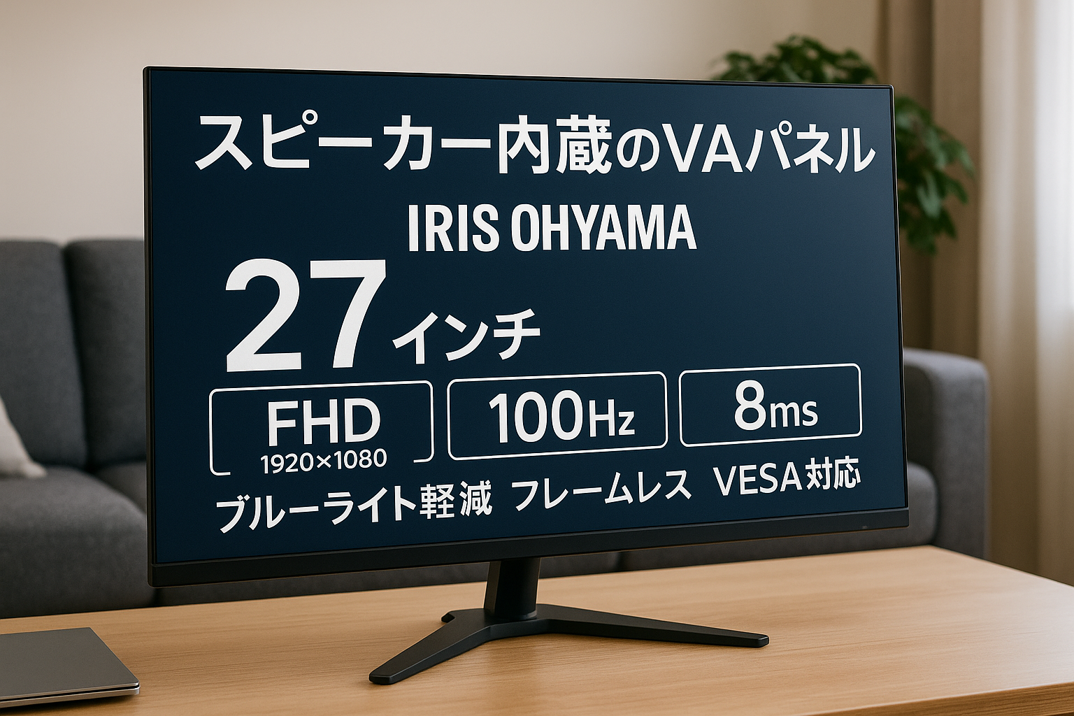 アイリスオーヤマ モニター 27インチ スピーカー内蔵 VAパネル HDMI VGA 角度調整可能 FHD 1920x1080 100Hz 8ms ブルーライト軽減 フレームレス VESA対応 DT-GF273R-B