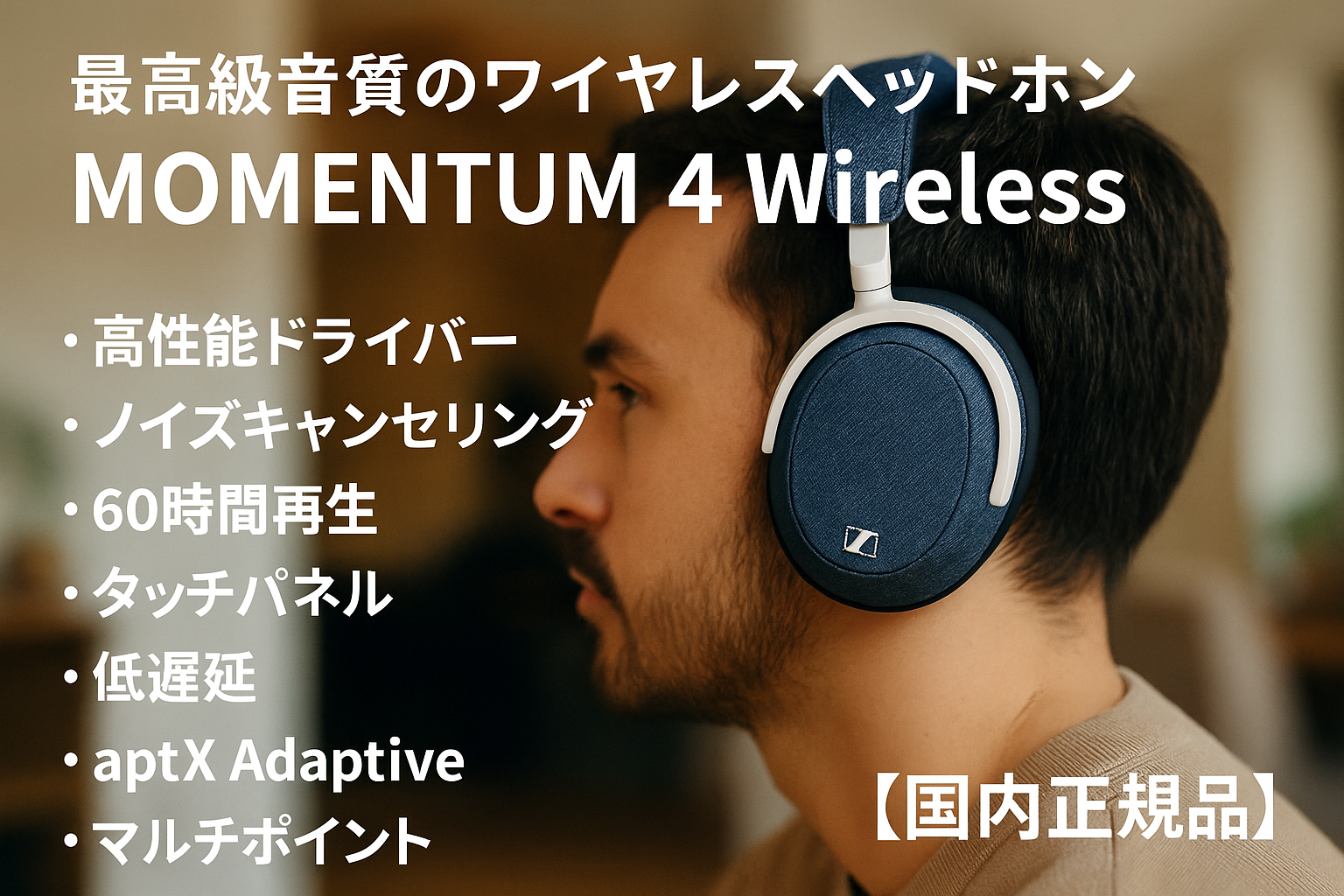 ゼンハイザー sennheiser MOMENTUM 4 Wireless 最高級音質のワイヤレスヘッドホン デニム 高性能ドライバー ノイズキャンセリング 60時間再生 タッチパネル 低遅延 aptX Adaptive マルチポイント 【国内正規品】