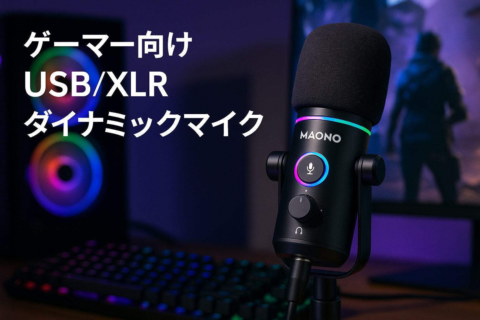 MAONO ゲーミングマイク USB/XLR ダイナミックマイク 専用ソフトウェア付属 PC用ポッドキャストマイク ミュートボタン ボリュームコントロール イヤホン出力端子 ゲーマー向けRGBライティング付き PC/プレステ/サウンドカード/オーディオミキサー対応 ゲーム実況 ボイズチャット ライブ配信 ナレーション録音に最適 PD200X