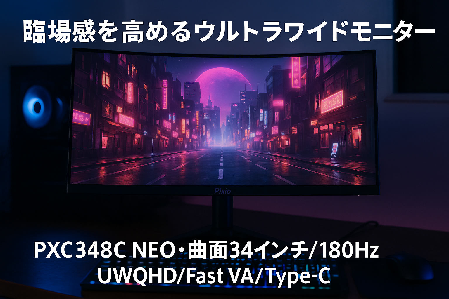 Pixio PXC348C NEO ゲーミングモニター 湾曲 34インチ 180Hz UWQHD Fast VA Type-C ワイドモニター ピクシオ