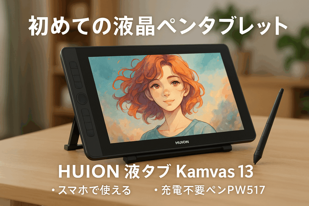 HUION 液タブ Kamvas 13 初めての液晶ペンタブレット スマホで使える 充電不要ペンPW517 8192レベル筆圧感度 傾き検知機能 ショートカット8個 フルラミネーション 左利き 初心者 お絵かき イラスト制作 漫画制作 写真加工 オンライン授業 13.3型 スタンド付き 黒 Windows 8対応