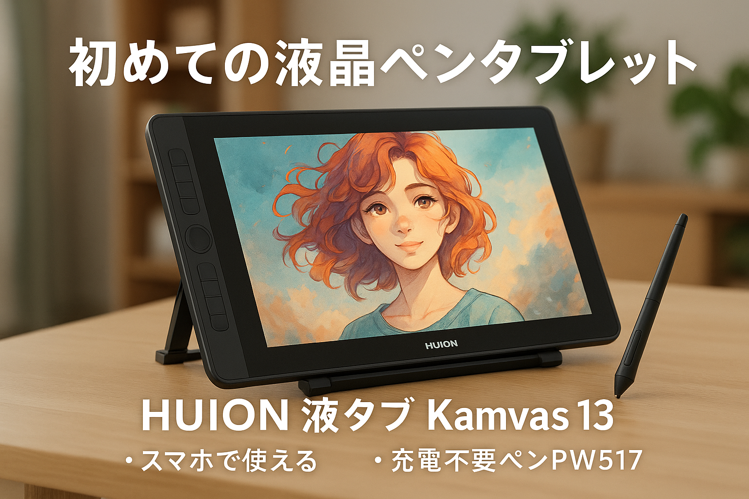 HUION 液タブ Kamvas 13 初めての液晶ペンタブレット スマホで使える 充電不要ペンPW517 8192レベル筆圧感度 傾き検知機能 ショートカット8個 フルラミネーション 左利き 初心者 お絵かき イラスト制作 漫画制作 写真加工 オンライン授業 13.3型 スタンド付き 黒 Windows 8対応