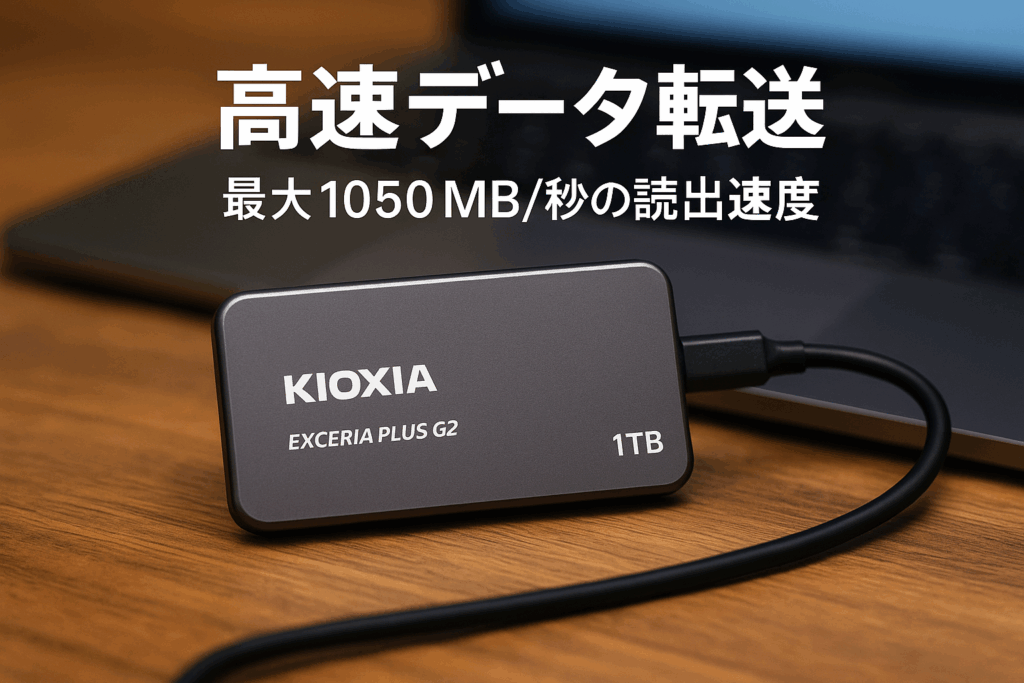 キオクシア KIOXIA SSD 外付け 1TB USB3.2 Gen2 最大読出速度 1,050MB/秒 【 Type-C搭載iPhone / PS5 / PS4 動作確認済み 】 国産3次元フラッシュメモリ搭載 耐衝撃 アルミ筐体 ハードウェア暗号化 パスワード保護 EXCERIA PLUS G2 ポータブル SSD-PKP1.0U3G2BN