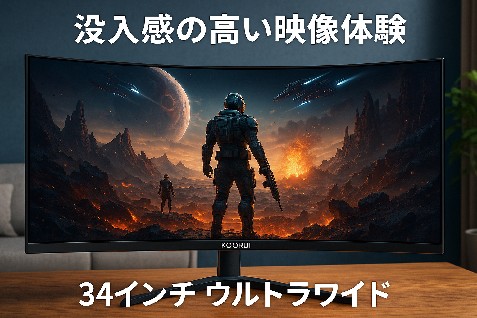 KOORUI 湾曲チゲーミング モニター 34イン WQHD(3440*1440) 165Hz 1ms 21:9 曲面 ウルトラワイド VA HDR400 /チルト・高さ調整/HDMI Port×2,DisplayPort×1