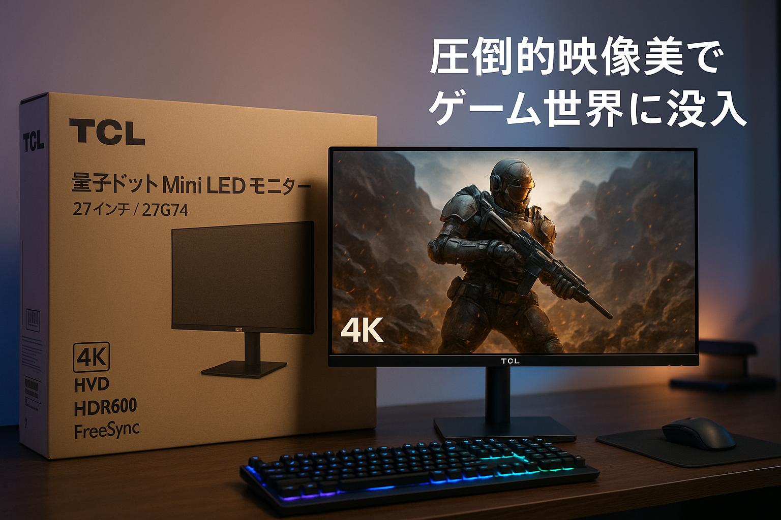 TCL 量子ドットMini LED モニター 27インチ 27G74 4K 液晶 HVAパネル 非光沢 HDR600 HDMI USB 縦横回転 高さ調節 FreeSync ブルーライト軽減 ゲーミングモニター