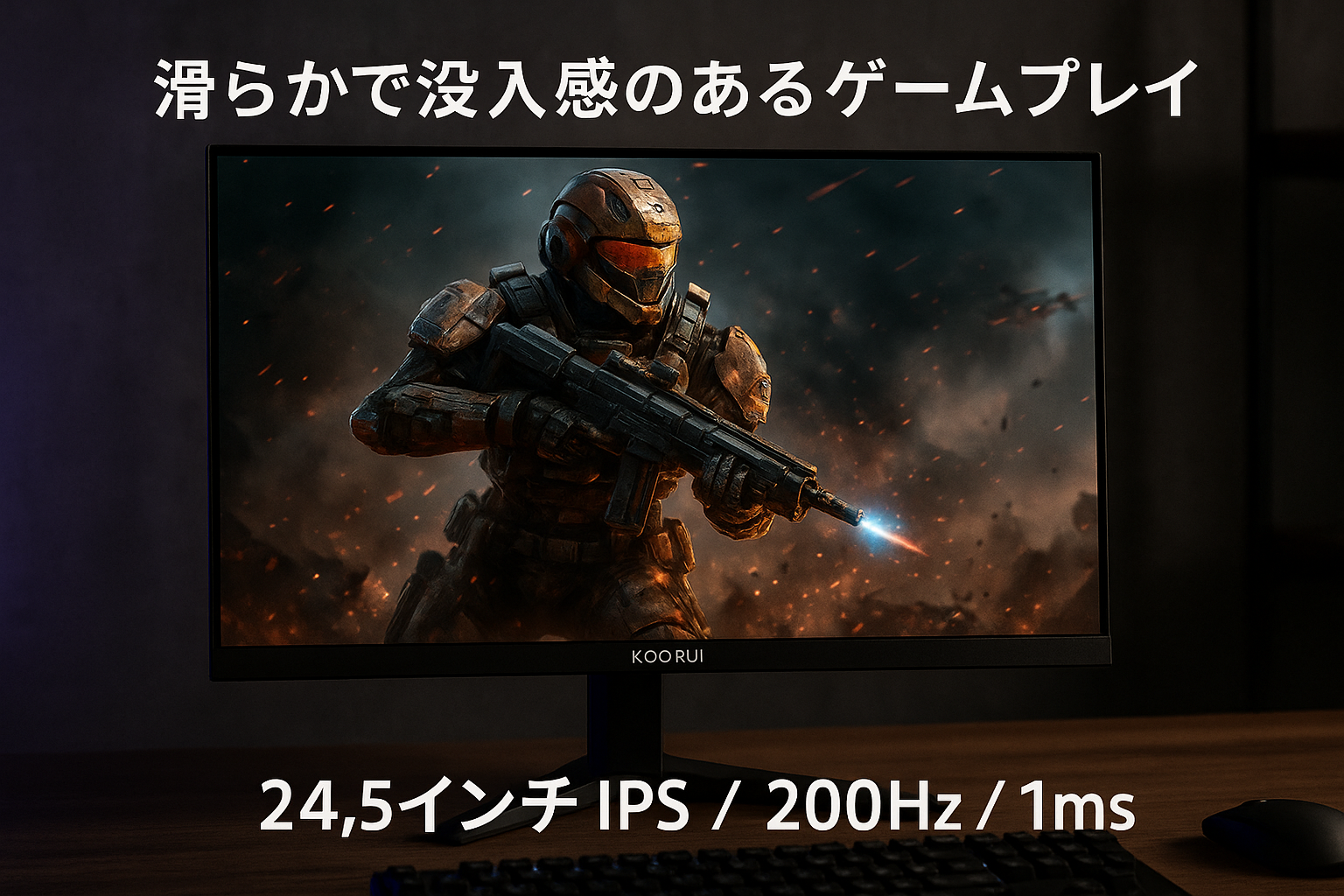 KOORUI モニター ゲーミングモニター 24.5インチ IPS 200Hz 1ms GTG HDR400 非光沢 フルHD 90%DCI-P3ブルーライト軽減 HDMI DisplayPort Adaptive Sync VESA対応 G2511P