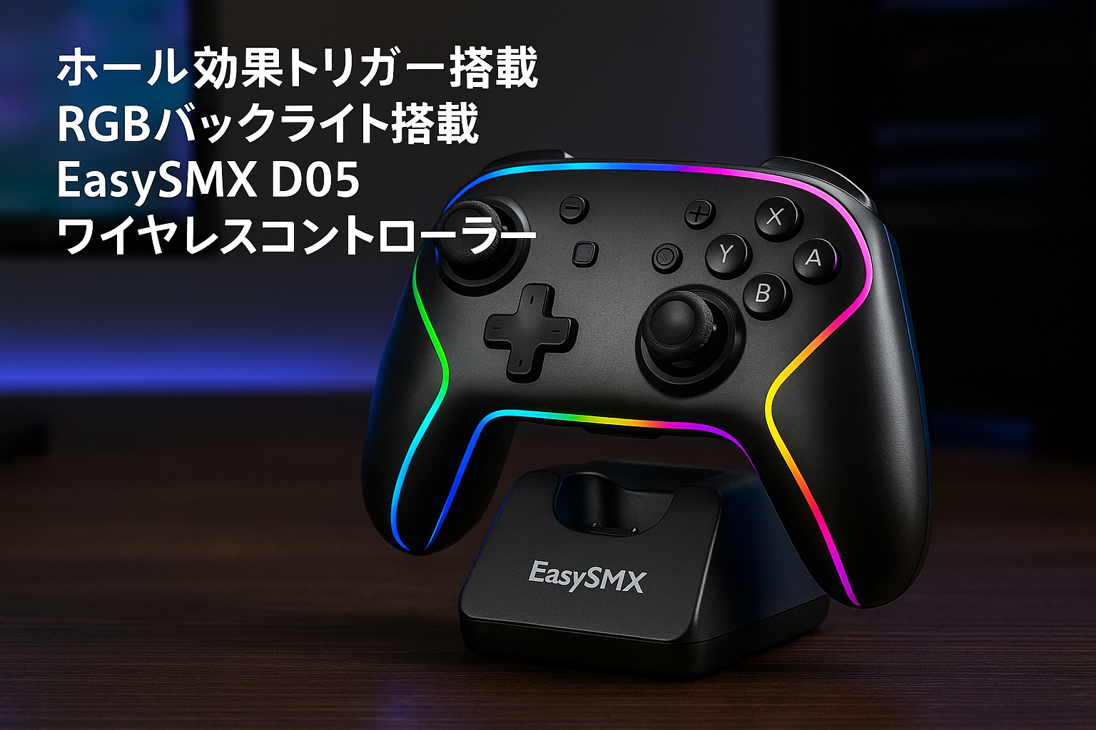 EasySMX D05 PC コントローラー、充電ドック、RGBバックライト、ワイヤレスコントローラー、Switch ジョイコン、PC/Switch/iOS/Android/Steam用ゲームパッド、ホール効果トリガー付き、ジョイスティック/1000mAhバッテリー