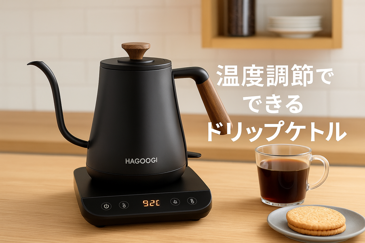 電気ケトル コーヒー HAGOOGI (ハゴオギ) ドリップケトル 1.0L 1200W コーヒーポット 温度調節 (1℃単位)/保温機能/空焚き防止/通知音オン・オフ/PSE認証済み 細口 コーヒーケトル コーヒー 紅茶 お茶 クリスマス 新年 プレゼント用 ドリップ ポット 木目調 キッチン用品 ブラック