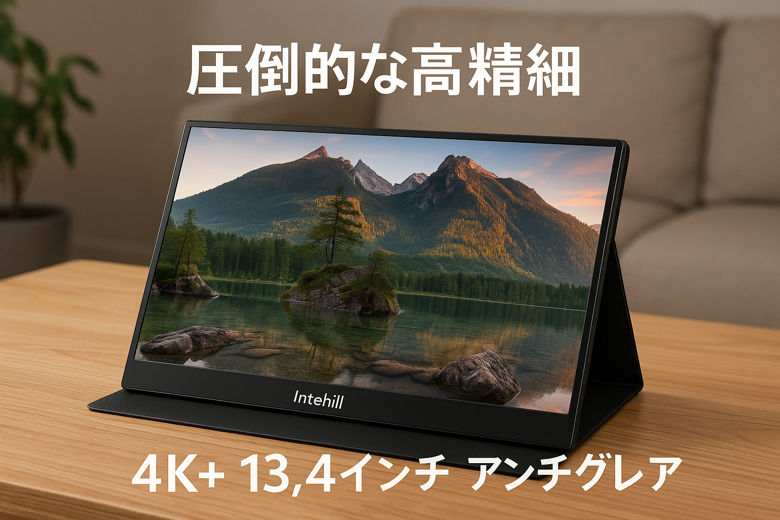 Intehill モバイルモニター 4K+ 13.4インチ IGZOパネル アンチグレア・護眼 超高精細338PPI（3840x2400）16:10黄金比 500ニット 超軽量 モバイルモニター アルミ 筐体 1500:1 sRGB100% HDR対応 VESA対応 デュアルUSB-C/HDMI対応 保護カバー付き (U13ZA)