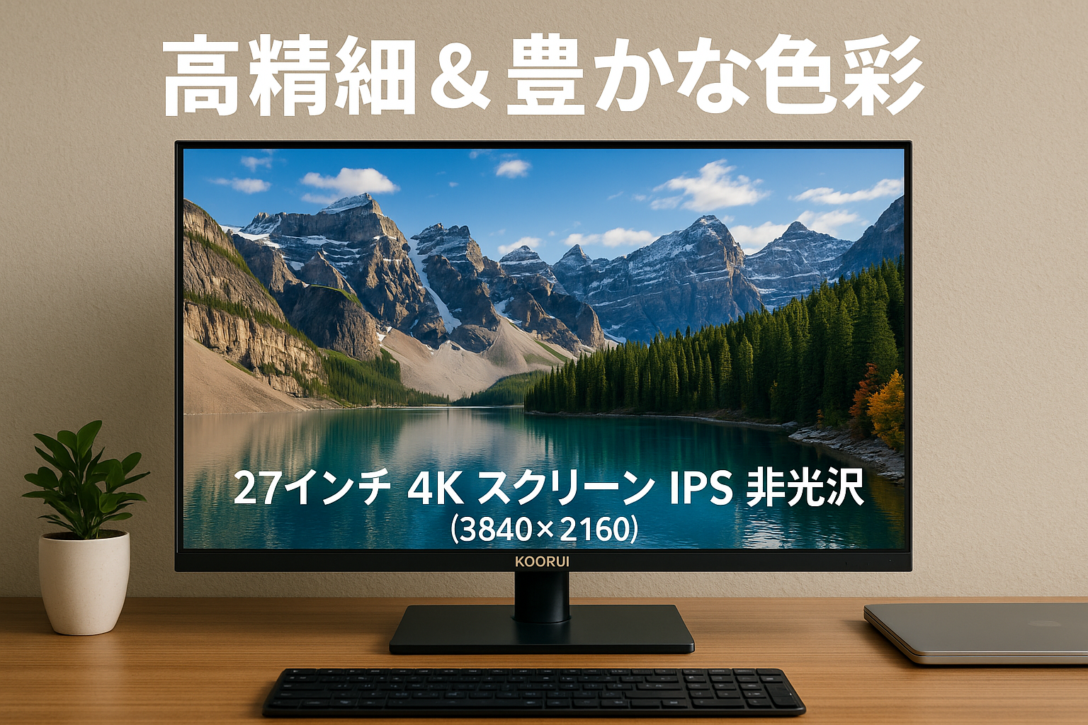 KOORUI 27インチ 4K モニター IPS 非光沢 ディスプレイ (3840×2160/HDR10/DCI-P3 90%/VESA対応) 高さ調整 デスクトップモニター HDMI/DP接続