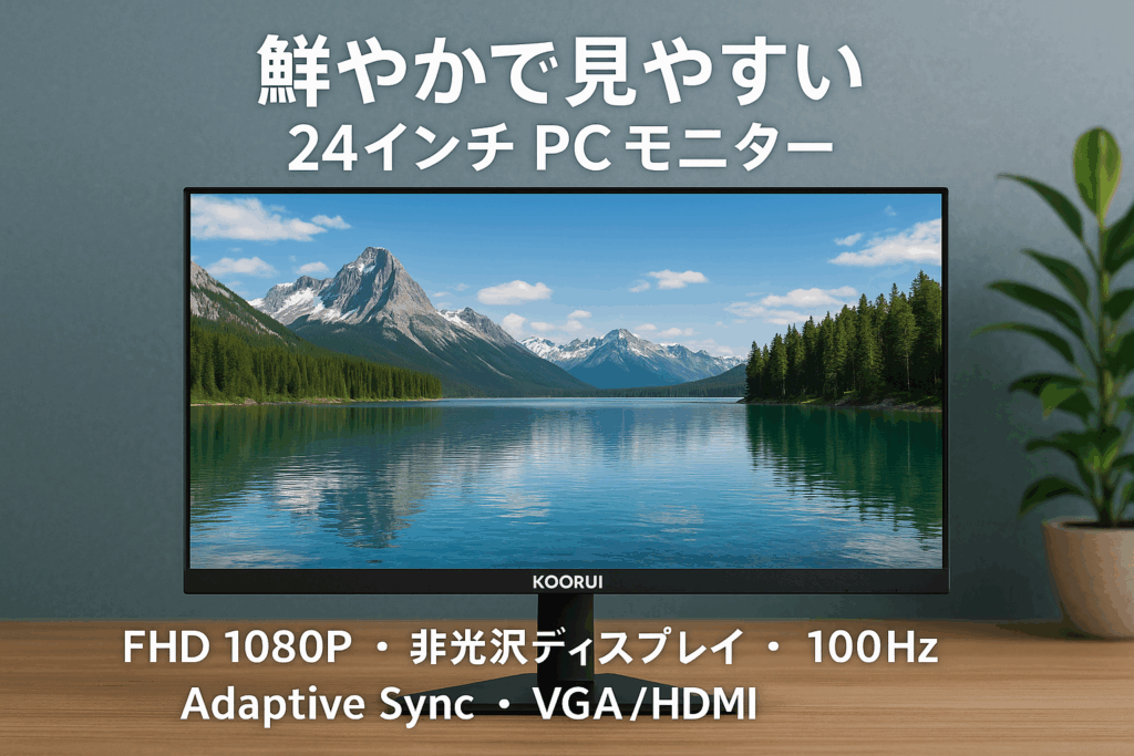KOORUI モニター 24インチ pcモニター FHD 1080P 非光沢 ディスプレイ(100hz/Adpitive Sync対応/VGA/HDMI/ブルーライト軽減/フリッカーレス) VESA対応 チルト調節可