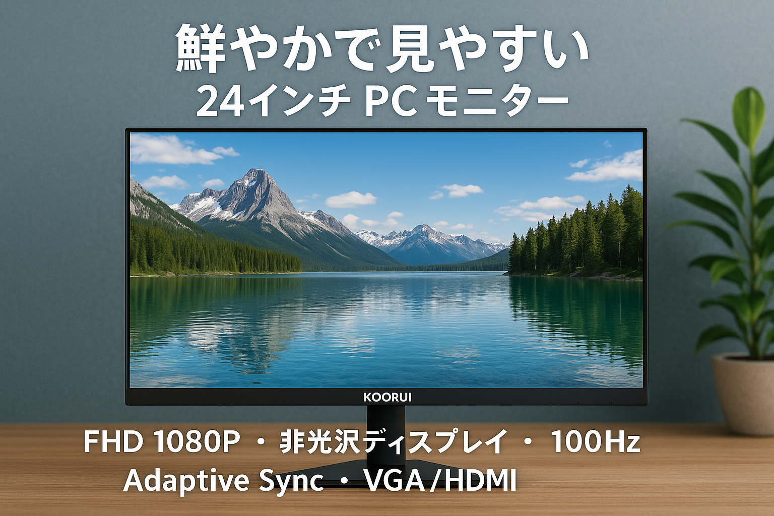 KOORUI モニター 24インチ pcモニター FHD 1080P 非光沢 ディスプレイ(100hz/Adpitive Sync対応/VGA/HDMI/ブルーライト軽減/フリッカーレス) VESA対応 チルト調節可