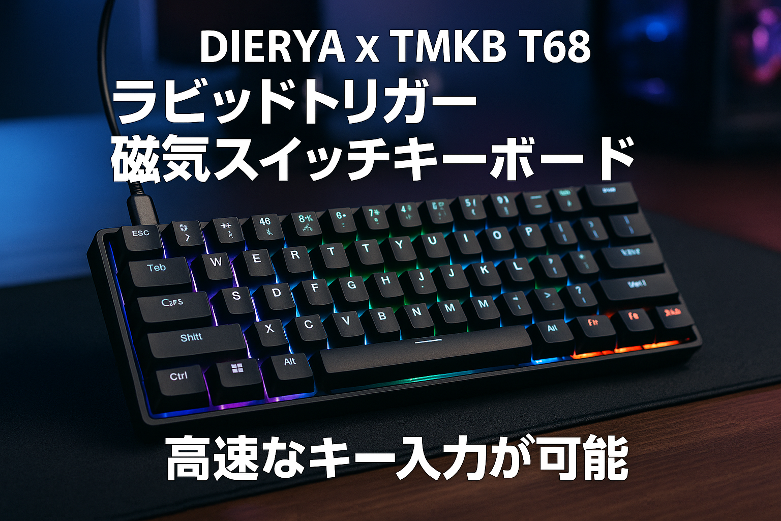 DIERYA x TMKB T68 ラピッドトリガー メカニカルゲーミングキーボード 磁気スイッチキーボード RGBバックライト 有線Type-C コンパクト 68キー 全キー無衝突 Windows/Mac/Linux対応 英語配列（ブラック）