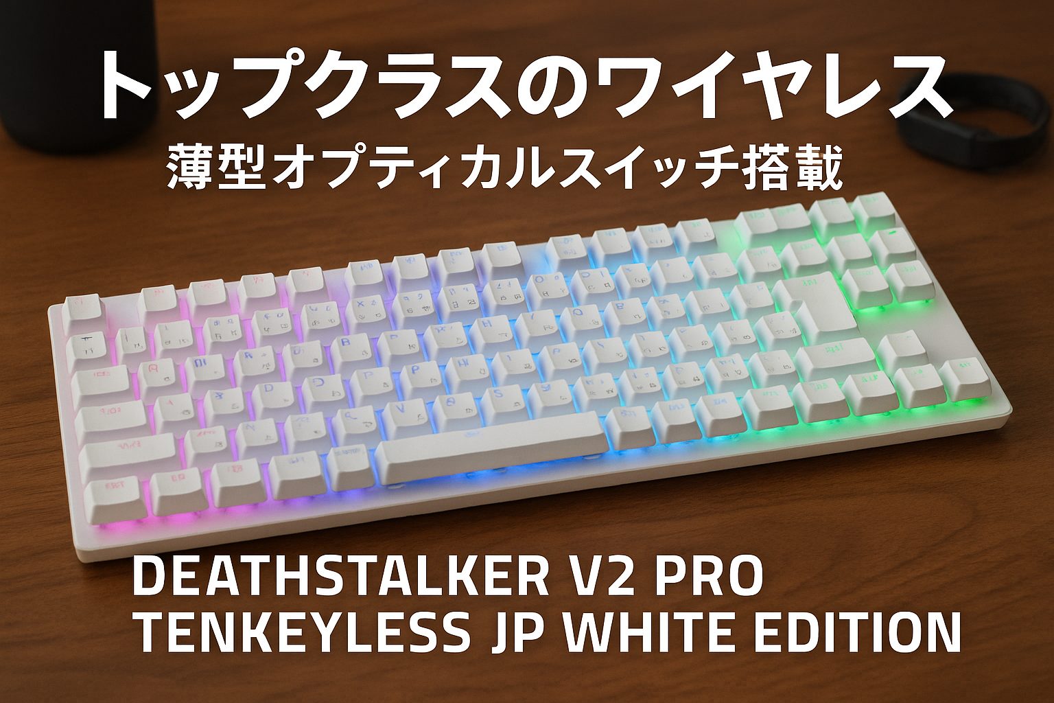 Razer レイザー DeathStalker V2 Pro Tenkeyless JP White Edition Linear Optical Switch トップクラスのワイヤレス2.4GHz/Bluetooth 接続と薄型オプティカルスイッチを搭載したRGB対応 ゲーミングキーボード 日本語配列 デスストーカーブイツープロ テンキーレス ジェーピー リニアオプティカルスイッチ ホワイト