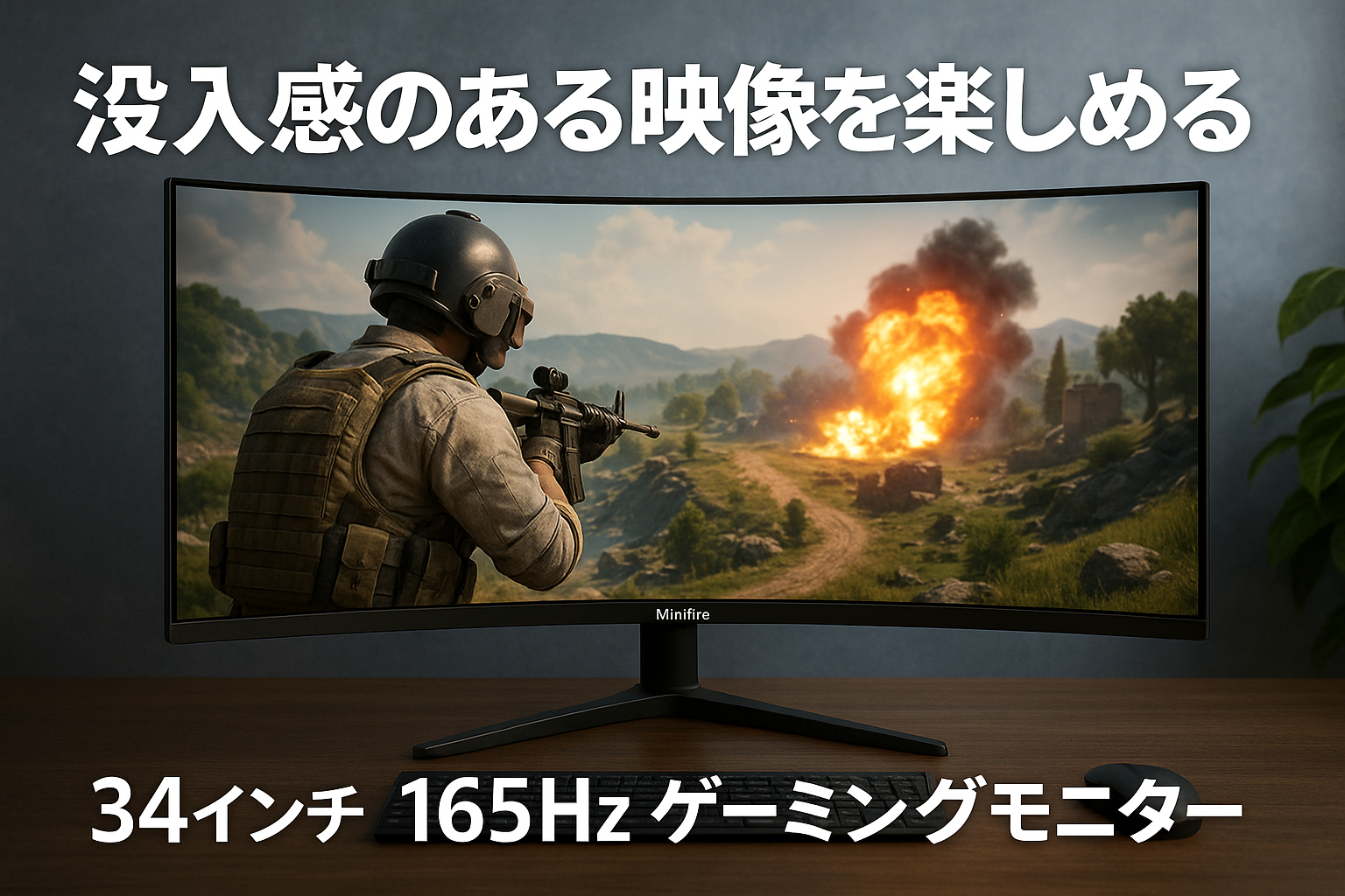Minifire 34インチ165Hzゲーミングモニター 1500R曲面 ウルトラワイド21:9 WQHD（3440x1440）sRGB120% 輝度300cd/㎡ DP1.4/HDMI2.0対応 家用 ビジネス