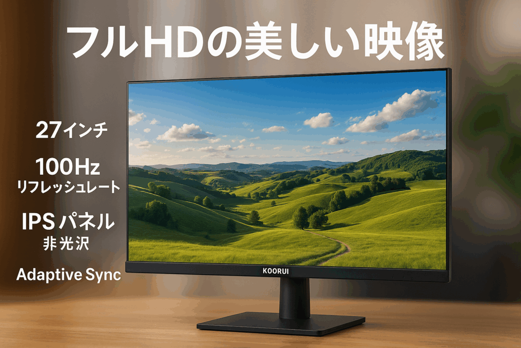 KOORUI モニター 27インチ pcモニター 100Hz フルhd 液晶ディスプレイ IPSパネル 非光沢 Adaptive Sync/ブルーライト軽減/傾き調整/HDMI+VGAポート/VESA対応,E2711F