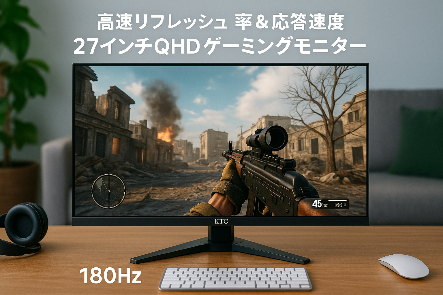 KTC 27 Inch QHD Gaming Monitor, 180Hz 1ms GTG Fast IPS 2K Computer Gamer Monitor, 1440P HDR Frameless Monitor with Adaptive Sync, Tilt Adjustment, VESA Compatible, Eye Care, DisplayPort HDMI, H27T22S
