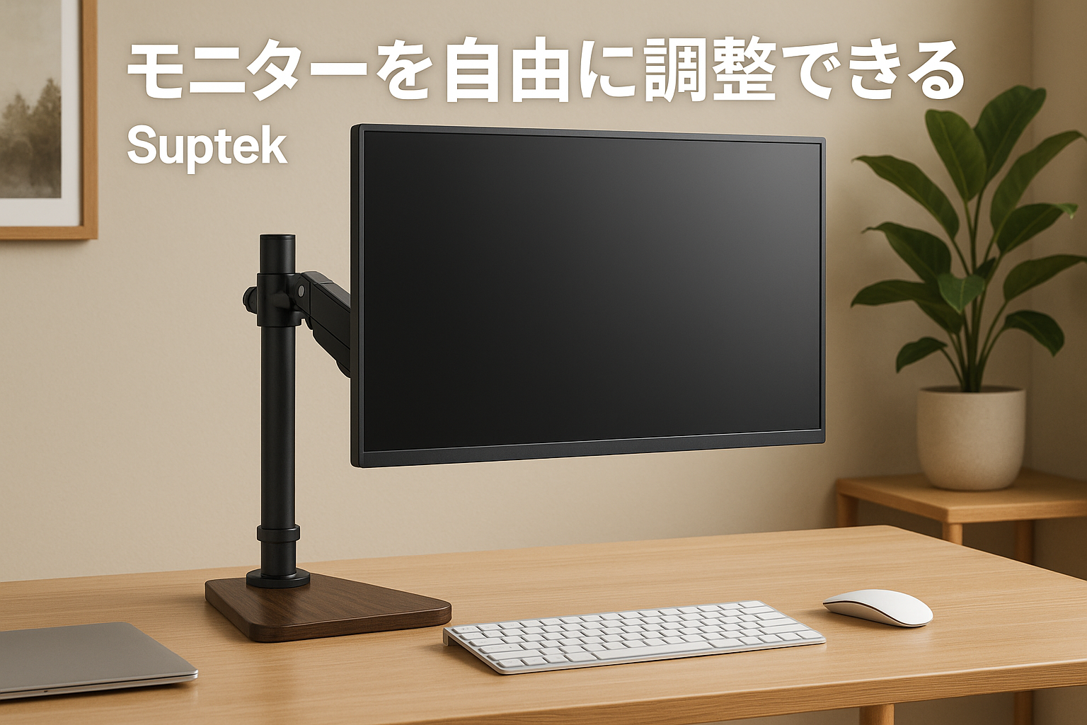 suptek モニターアーム モニタースタンド １画面 置き型 テレビスタンド ガススプリング式 ガス圧式 17-32インチ対応 デスク 高さ調節 上下左右に角度調整可能 VESA 50x50 75X75 100x100 耐荷重1-10KG 木製のベース 黒(ML8)