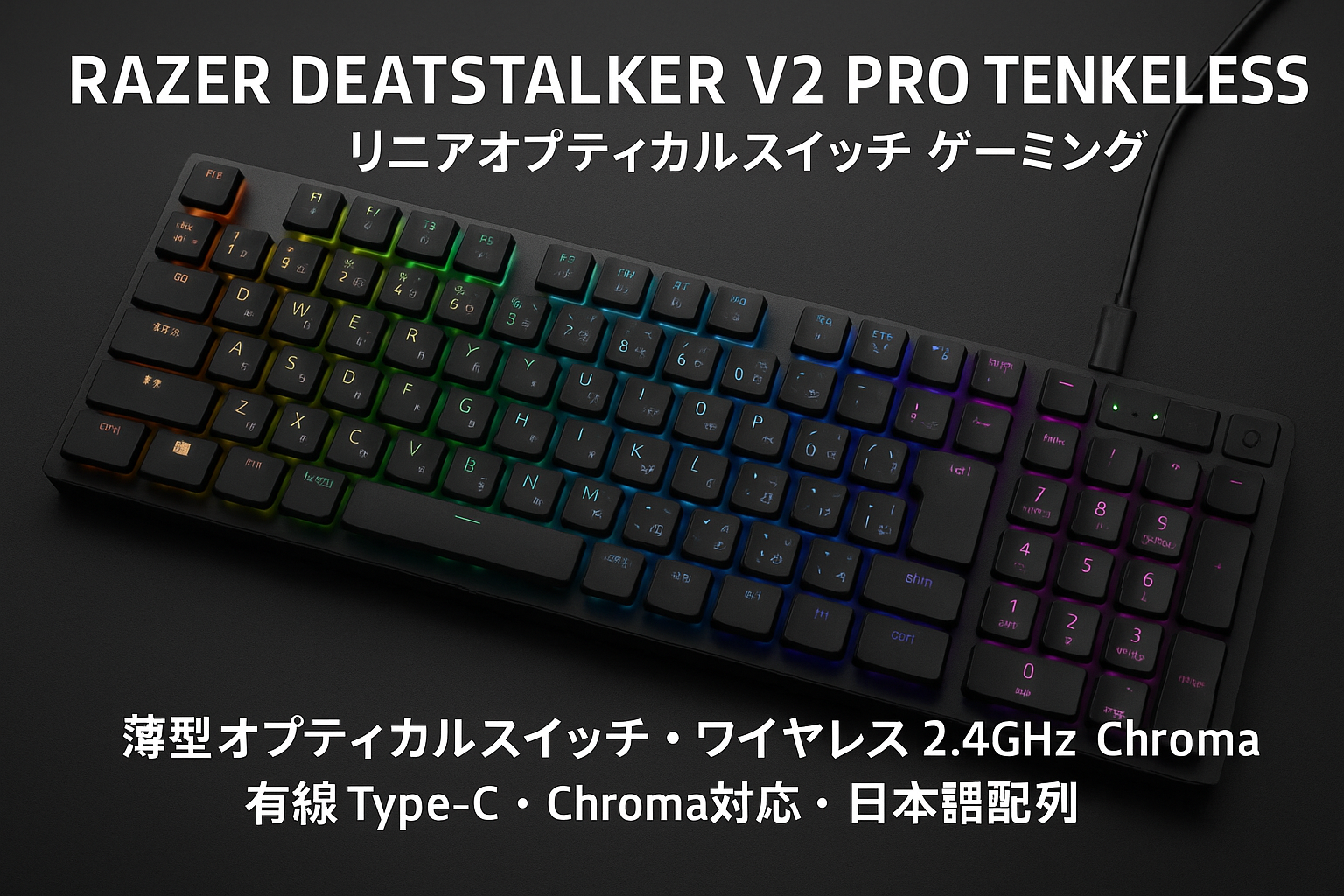 Razer(レイザー) DeathStalker V2 Pro Tenkeyless JP Linear Optical Switch テンキーレス ゲーミングキーボード 薄型オプティカルスイッチ ワイヤレス 2.4GHz Bluetooth 有線 Type-C Chroma 日本語配列 デスストーカーブイツープロジェイピー リニアオプティカルスイッチ【日本正規代理店保証品】