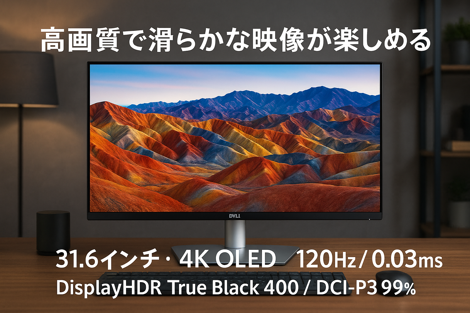 Dell S3225QC 31.6インチ 有機EL モニター(無輝点3年保証/4K/OLED,抗反射/USB-Cx1,HDMIx1/内蔵スピーカー/120Hz/0.03ms/AMD FreeSync Premium Pro/DisplayHDR True Black 400/DCI-P3 99%/高さ調整,傾き)