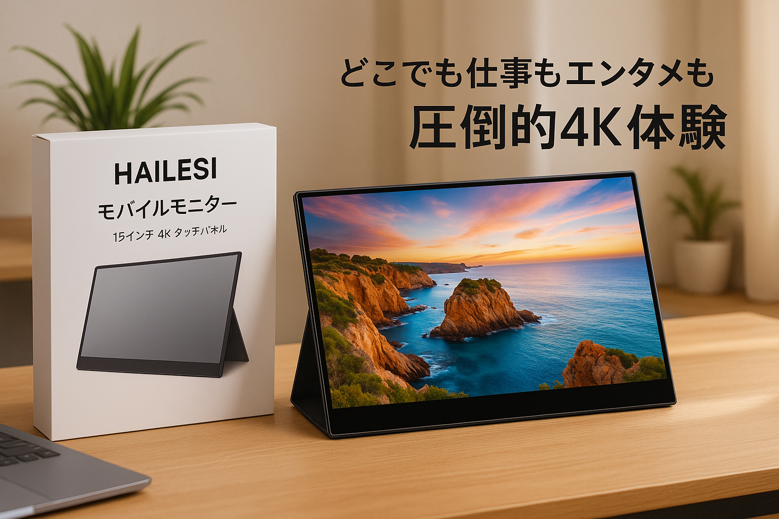HAILESI モバイルモニター 15インチ 4K 3240*2160 タッチパネル 3:2画面比 高輝度450nits IPSパネル 100％sRGB広色域 HDR 超薄型 自立型 モバイルディスプレイ ポータブルモニター USB/Type-C/mini HDMI/PS5/XBOX/Switch/PC/Macなど対応 在宅勤務 リモートワーク 出張 (15インチタッチ)