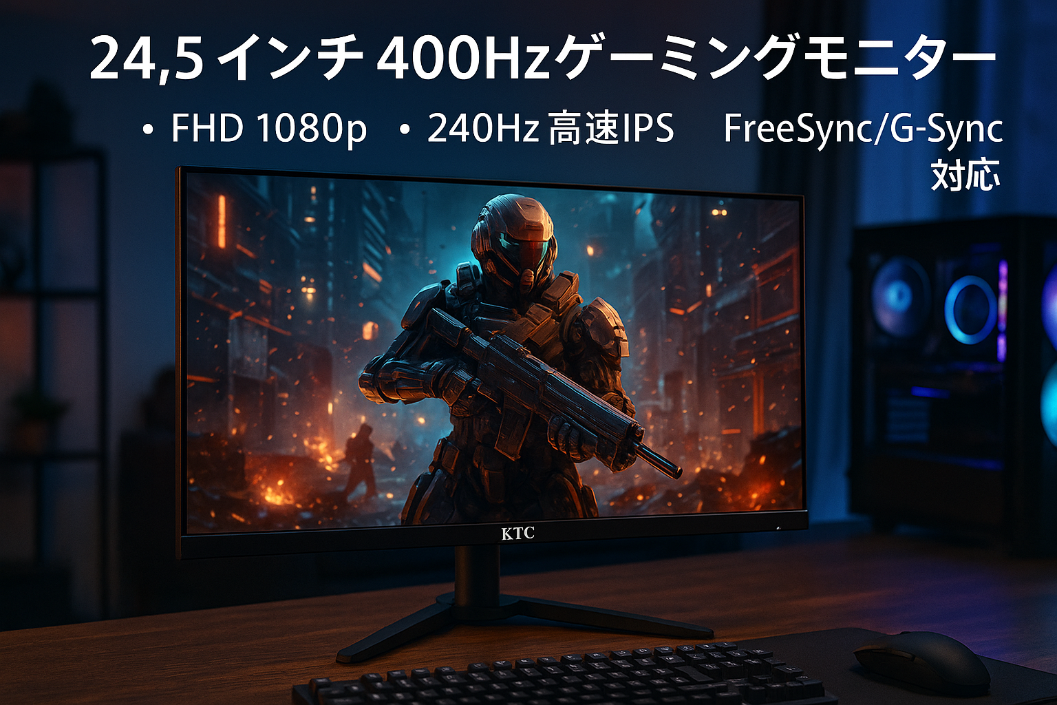 KTC 24.5インチ 400Hz ゲーミングモニター FHD 1080P 240Hz 高速IPS FreeSync/G-Sync対応 HDR400 DisplayPort x2 HDMI x2 VESA 傾き調整可能 H25X7